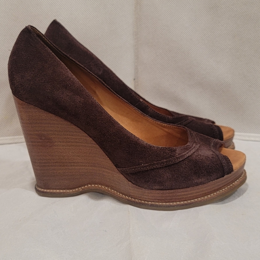 KORS - MICHAEL KORS BROWN SUEDE LEATHER 4" WEDGE HEEL SHOES (sz 7.5) - Picture 2 of 7
